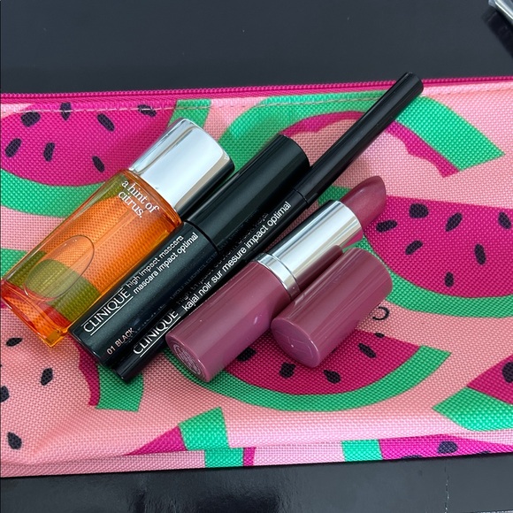 Clinique Other - Clinique Lipstick, Mascara, Eyeliner , Happy  Citrus & Makeup Bag
